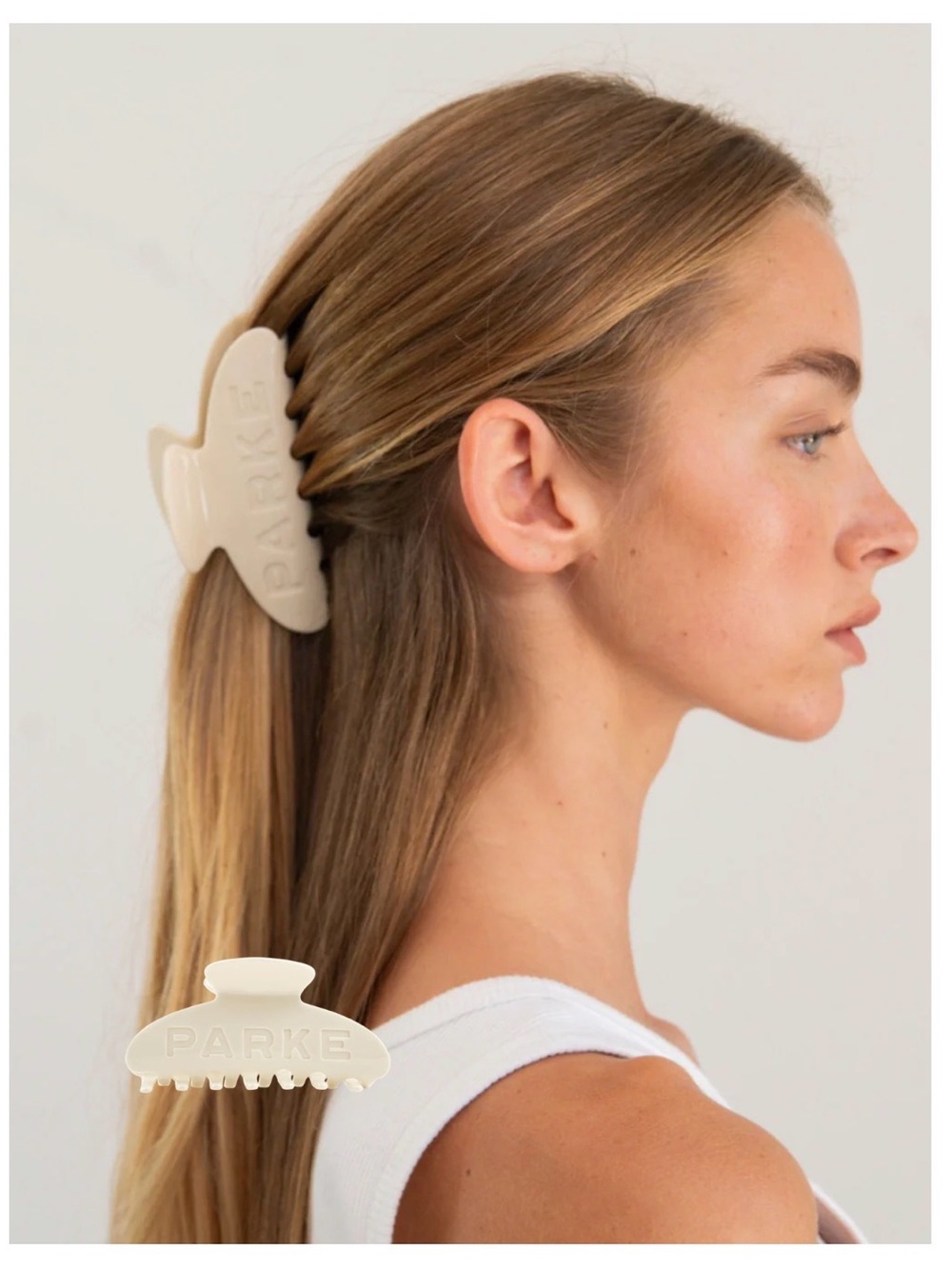 Parke Cream Hair Claw Clip and Pouch